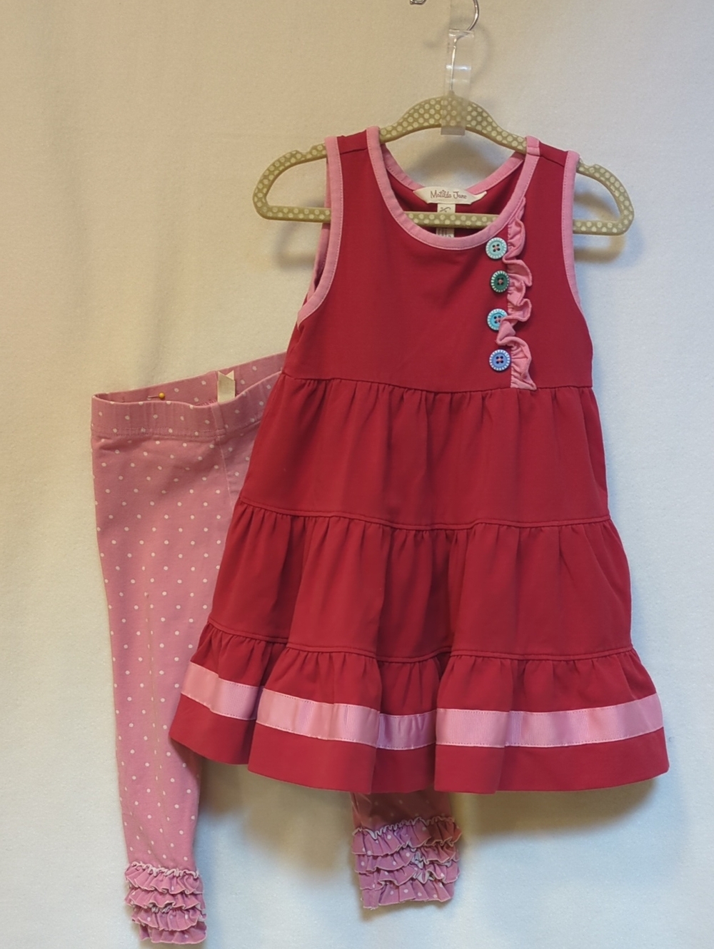 Matilda Jane Red Dress with Pink Trim and  Leggings